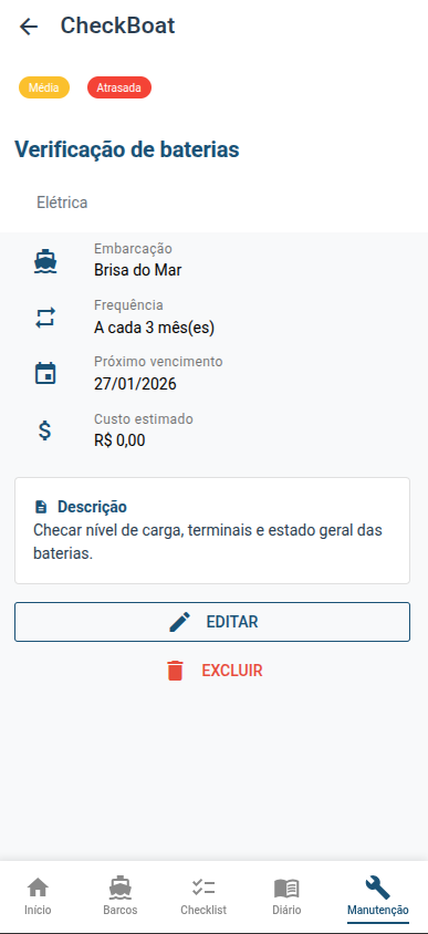 Detalhes da manutenção