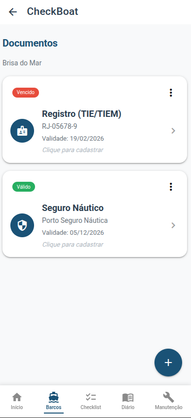 Documentos da embarcação