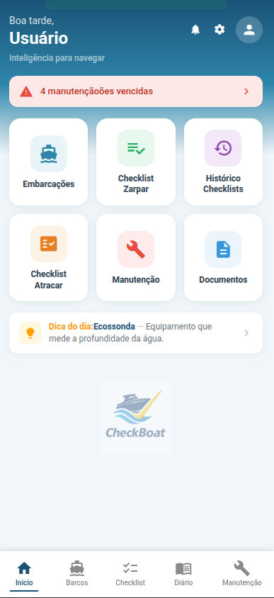 Tela inicial do CheckBoat