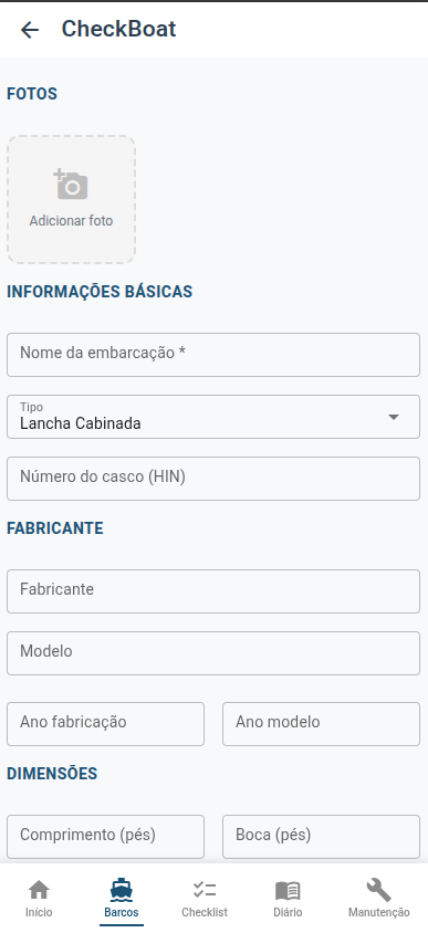 Figura 5 — Formulário de cadastro de embarcação