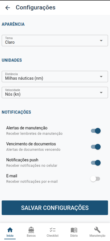 Figura 29 — Configurações do aplicativo