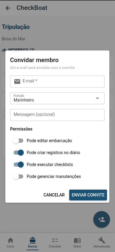 Figura 10 — Dialog de envio de convite para tripulação