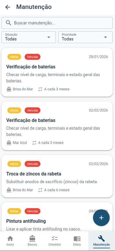 Lista de manutenções do CheckBoat